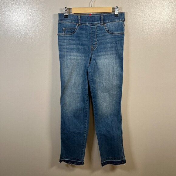 Spanx Straight Leg Pull On Jeans Size Medium Vintage Indigo Blue Stretch - Picture 1 of 9